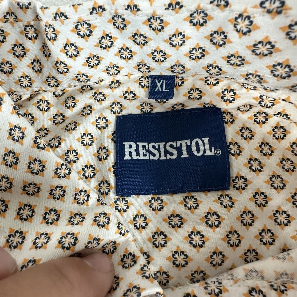 RESISTOL Mens Long Sleeve Western Shirt XL White Orange Blue Accents Pearl Snaps